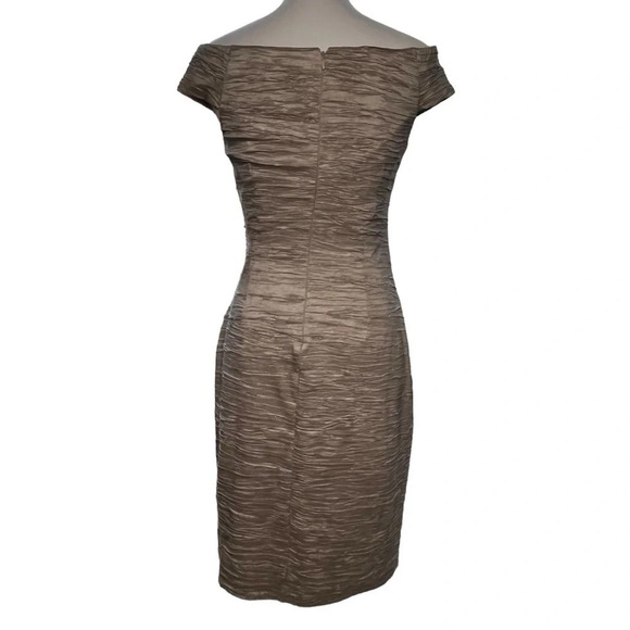 Eliza J (NWT) Textured Beaded Gold Tan Midi Sheath Dress Size 4 - Picture 7 of 14